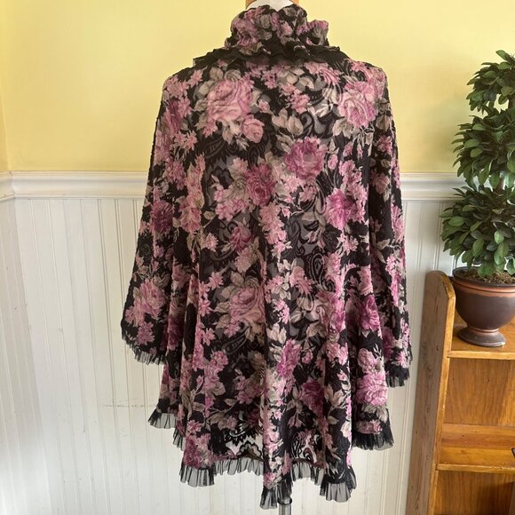Elegant Tiara Moon Floral Lace Ruffle Cardigan Jacket With Ruffle Collar & Trim - Picture 2 of 10